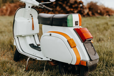 Restored old vespa in mint green and vintage style decor