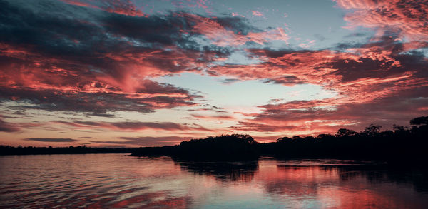 Scenic view of lake against sky during sunset