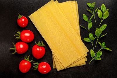 High angle view of vegetables on table