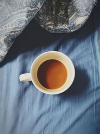 High angle view of tea cup on table