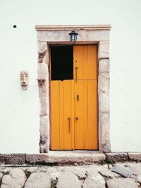 Closed door of building