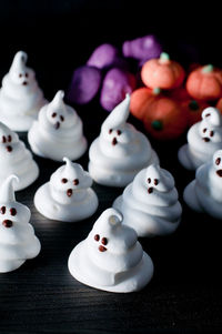 High angle view of white toys on table