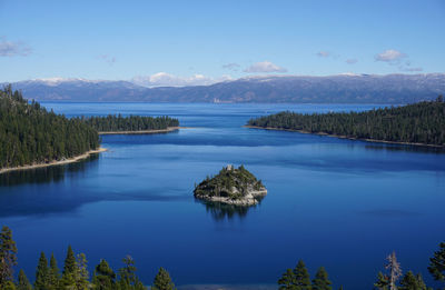 Scenic view of lake against blue sky