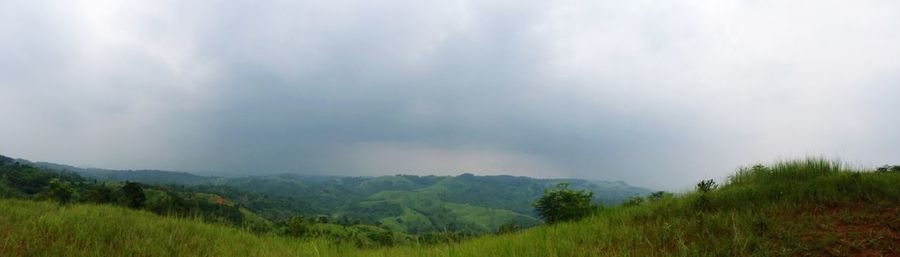Scenic view of landscape against cloudy sky