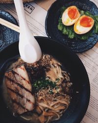 High angle view of food on table