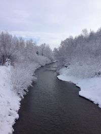 Scenic view of river against sky during winter