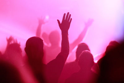 Silhouette people enjoying music concert at night