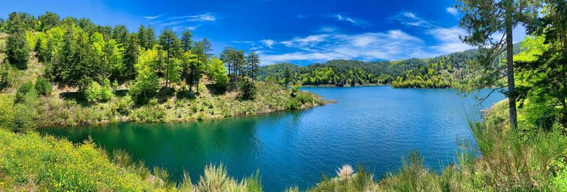 Scenic view of lake against blue sky