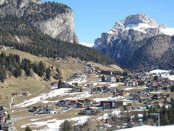 Panoramic view of buildings and mountains against sky