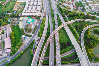 High angle view of street amidst buildings in city