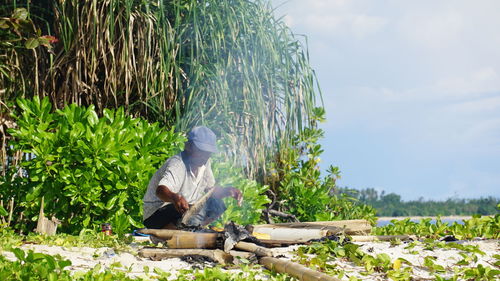 A fisherman making his launch