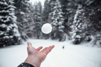 Cropped image of hand catching snow