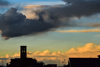 Low angle view of silhouette buildings against sky during sunset