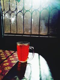 Close-up of tea in glass on table