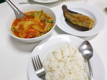 High angle view of meal served in plate