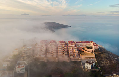 High angle view of buildings in city