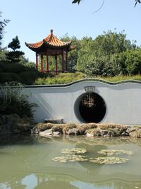 Gazebo by pond at park