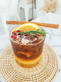 Close-up of drink in glass on table