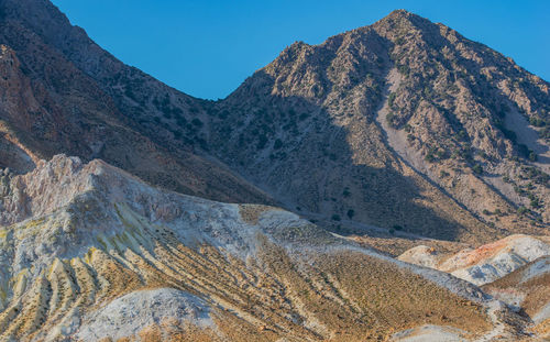 Scenic view of mountain range against clear sky