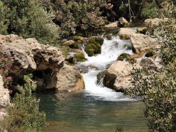 Scenic view of river flowing through rocks