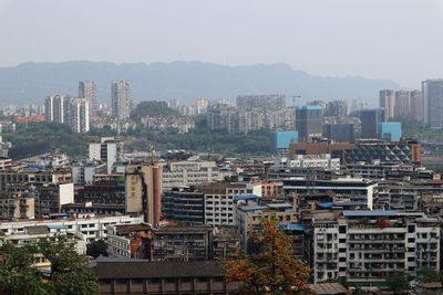 Cityscape against clear sky