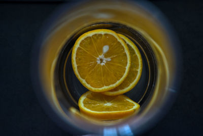 High angle view of lemon in glass