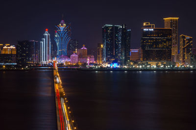 Illuminated buildings against sky at night