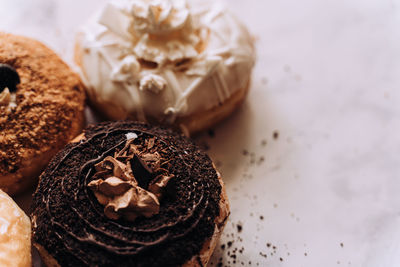 Close-up of donuts on table