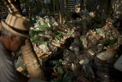 High angle view of garbage in pot