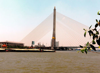 View of bridge over river against clear sky