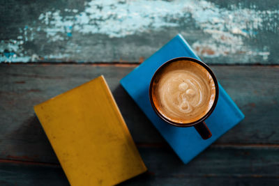 High angle view of coffee on table