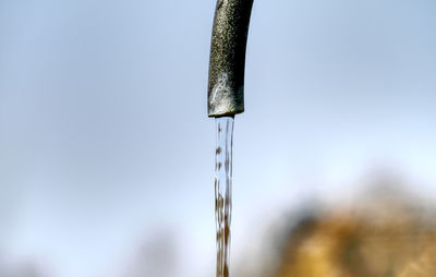 Close-up of icicles hanging against clear sky