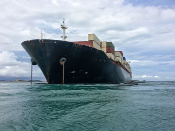 View of ship in sea against sky