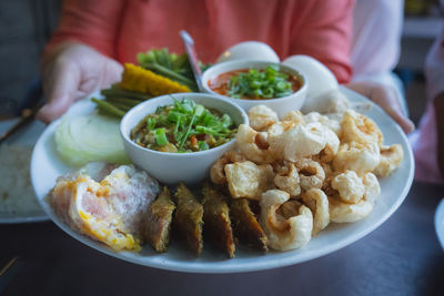 Close-up of food served in plate