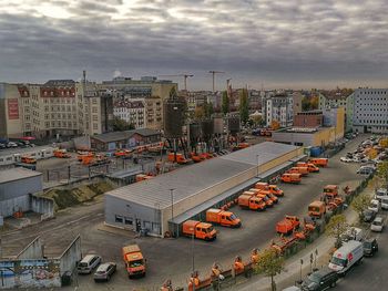 High angle view of street amidst buildings in city