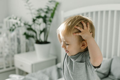 Portrait of cute boy at home