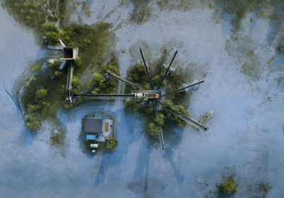 High angle view of abandoned boat in river