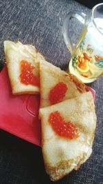 Close-up of breakfast served on table