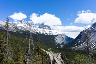 Panoramic view of snowcapped mountains against sky