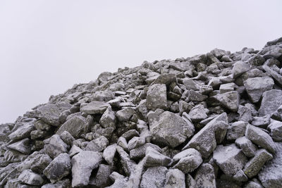 Low angle view of rocks against clear sky