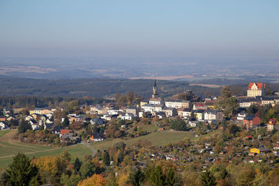 High angle view of townscape against sky