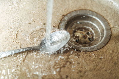 High angle view of water in container at home