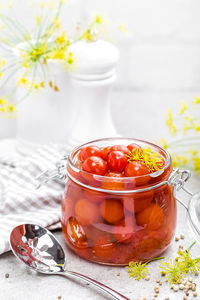 Close-up of food in glass on table