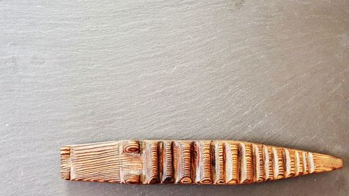 High angle view of food on table against wall