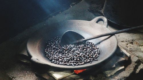 High angle view of coffee beans in container