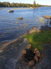 High angle view of rocks by sea