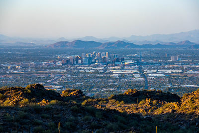 High angle view of townscape against sky