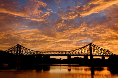 View of suspension bridge against cloudy sky