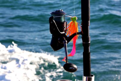 Close-up of rope tied to bollard