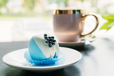 Close-up of dessert in plate on table